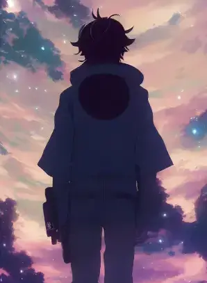 scene from an anime where the character is facing the sky