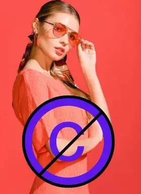 a girl in a pink dress with a no copyright icon 