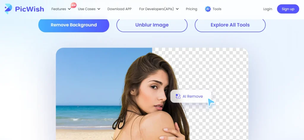 Homepage of a photo-editing website picwish