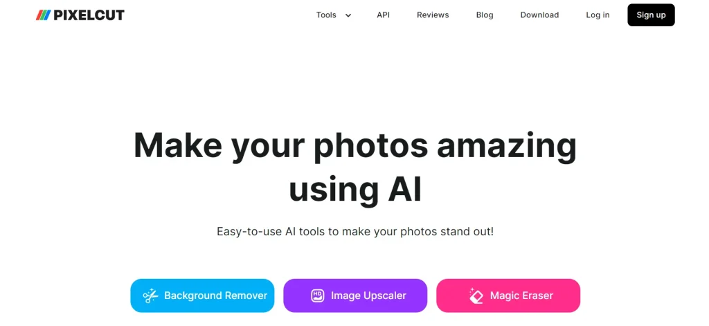 Homepage of a photo-editing website pixelcut