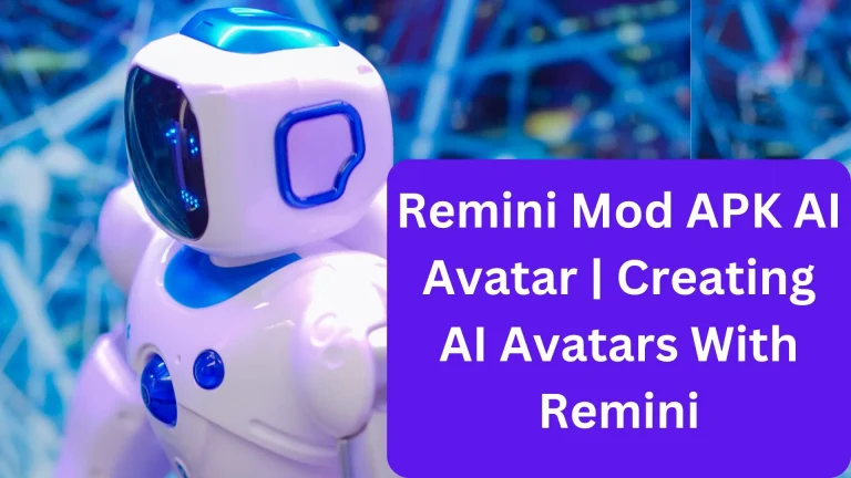 a robot and purple square with Remini Mod APK AI Avatar Creating AI Avatars Written over it