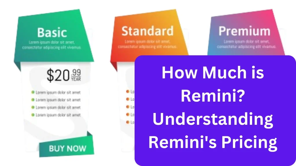 Overview of Remini's subscription pricing with a purple box written How Much is Remini over it