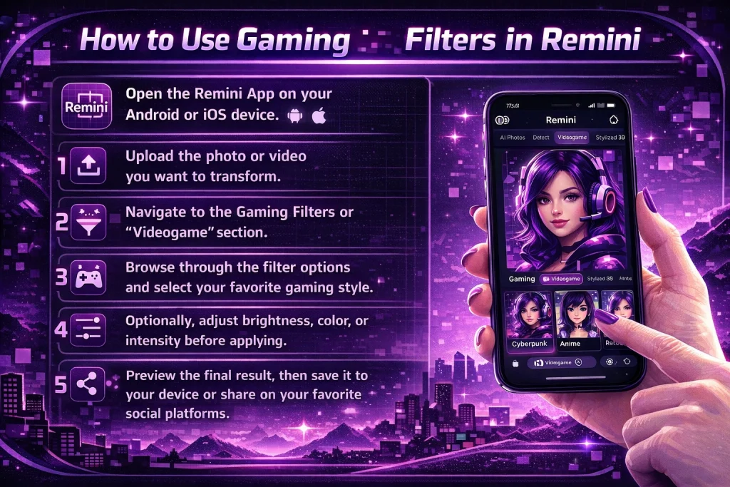 how to use remini gaming filters