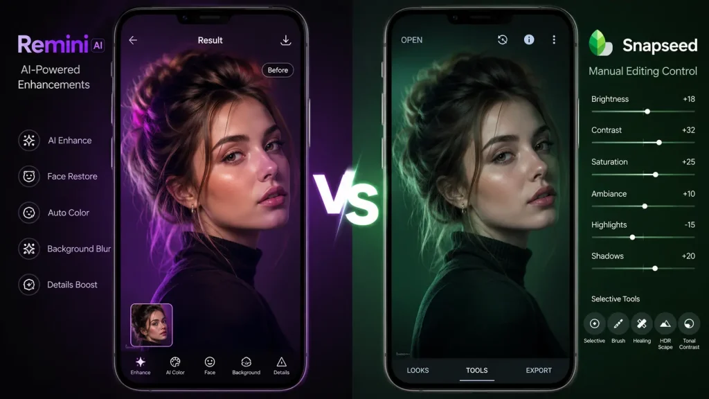 Remini vs Snapseed